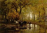 Cows Canvas Paintings - Watering Cows in a Pond